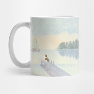 Dog on dock Mug